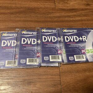 Memorex DVD+R 4.7GB 16x 120min Lot of 4 w/ Slim Jewel Cases